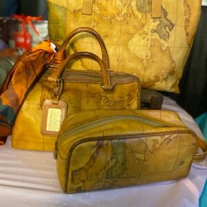Alviero Martini Tan and Brown Map Print Bags